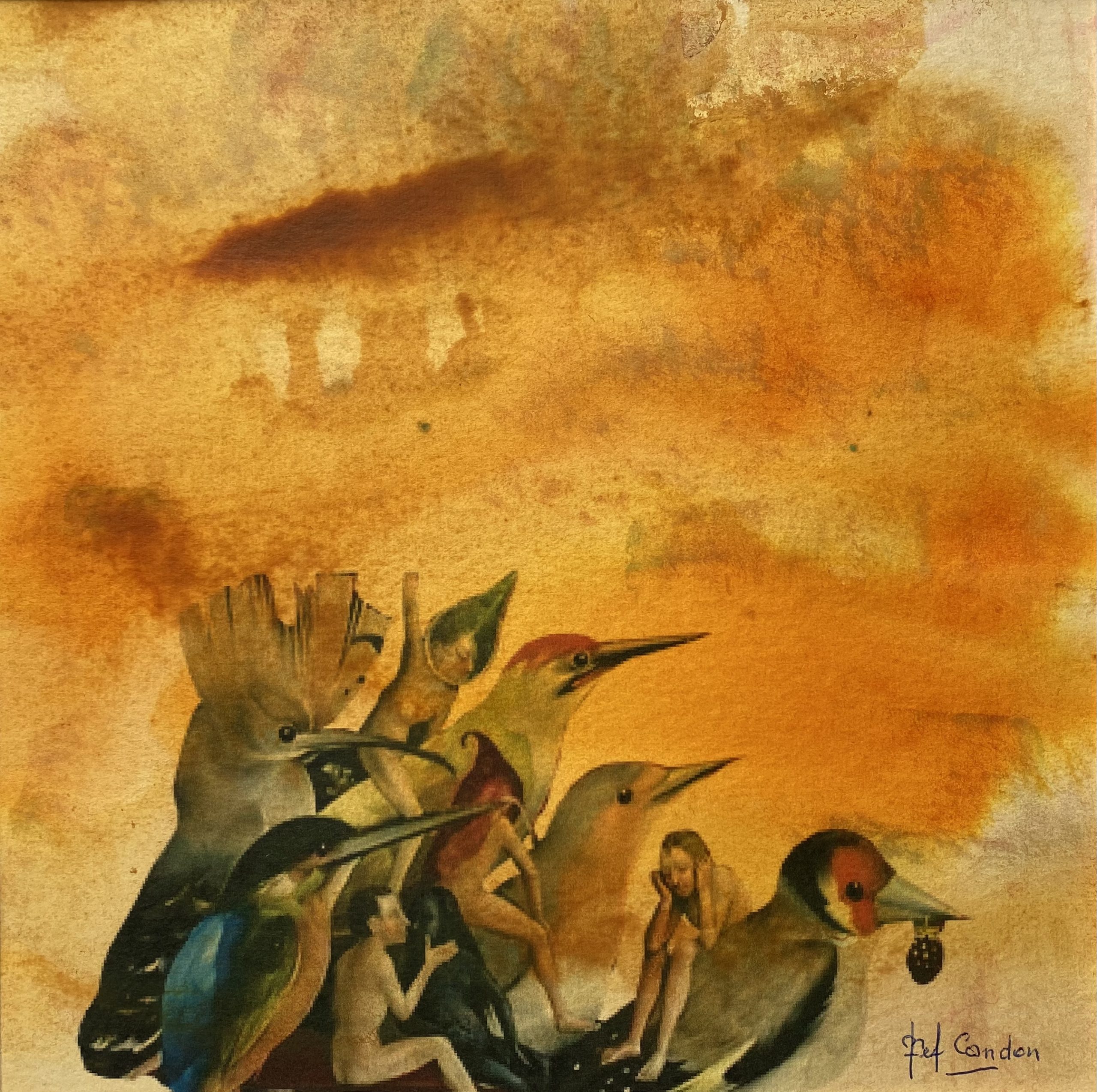 Aquarelle fragment J.Bosh 38 x 38 cm. Encadrée